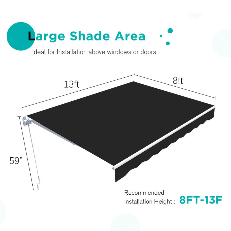 AECOJOY Manual Retraction Slope Patio Awning, 156" W x 96" D, Black, Solid Color