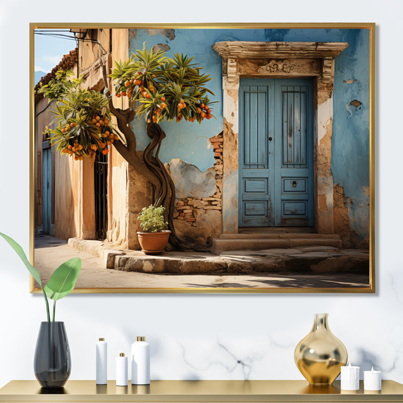 " Cuban Blue Door ", 30" H x 40" W x 1.5" D, Gold Floater Framed