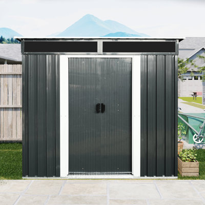 6Ft X 5Ft Outdoor Metal Shed With -Proof Feature & Ventilation Windows - For Backyard Garden Lockable Sliding Doors Waterproof Roof Tools