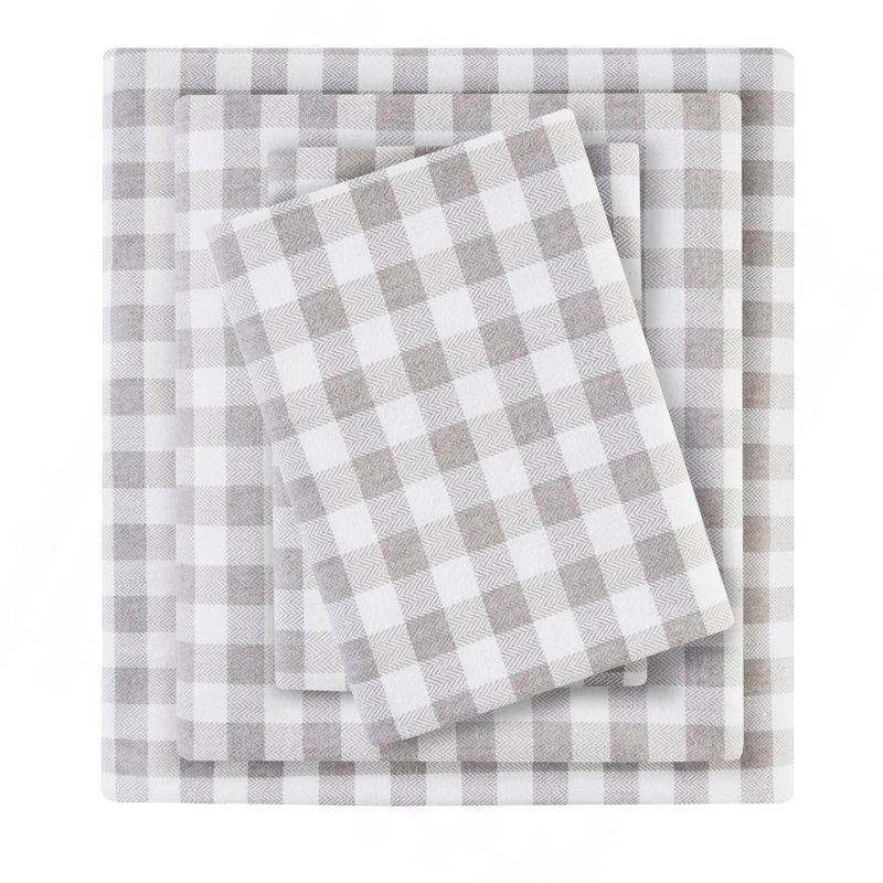 Ensemble de 4 draps imprimés à carreaux gris à chevrons, Couvre-lit pour très grand lit et 3 pièces suppl
