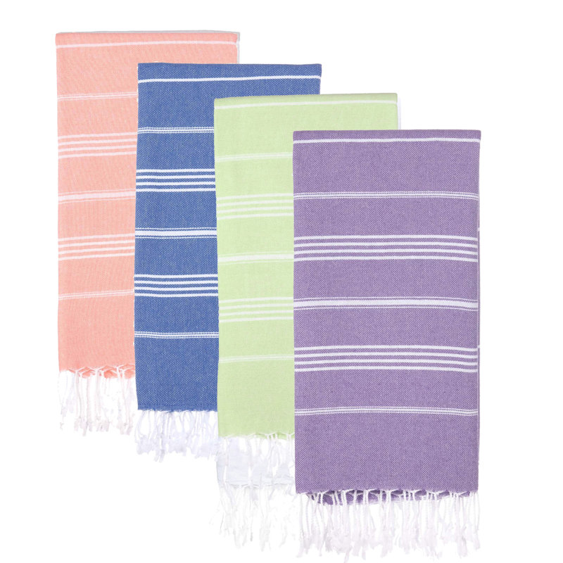 Ashly Turkish Cotton Beach Towel Set, Blue/Pistachio/Purple/Salmon