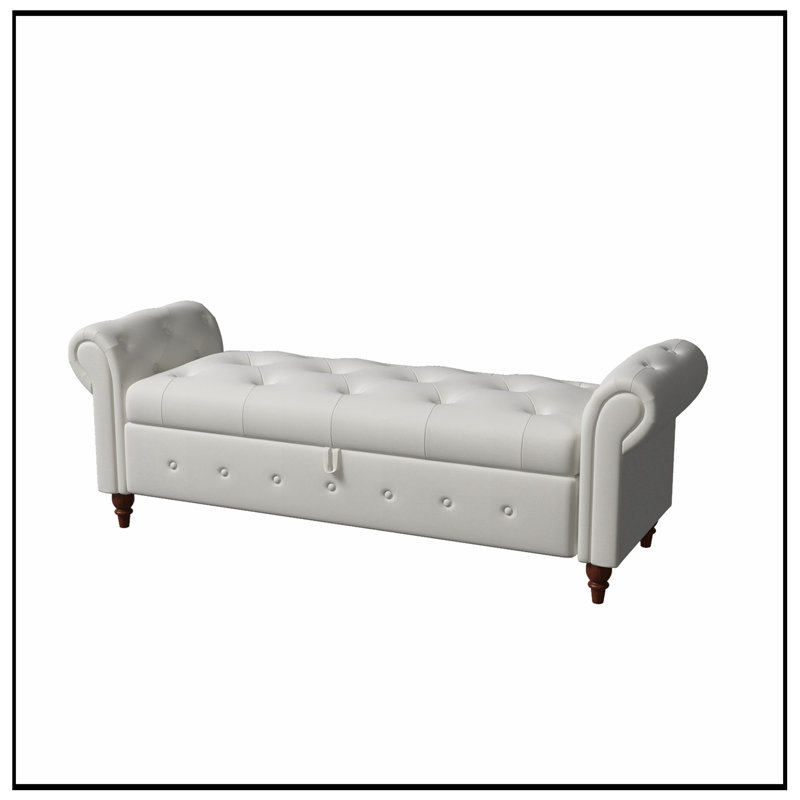 Banc avec siège capitonné et accoudoirs, Beige