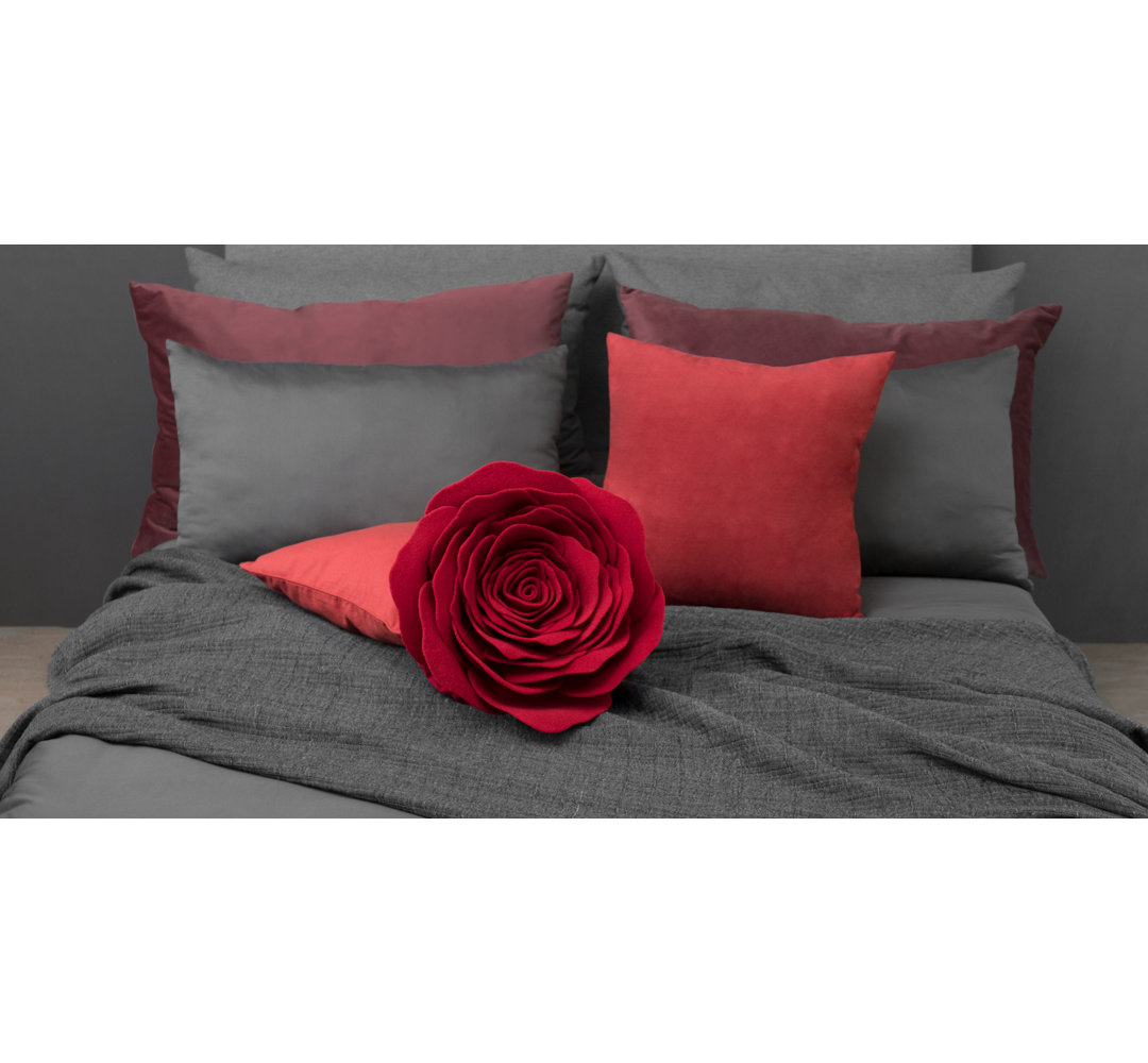 Handmade 3D Rose Flower Throw Pillow Aesthetic Decorative Valentines Day Accent Pillow Round Cushion JWH