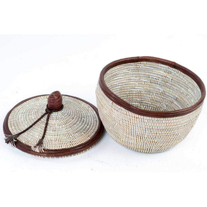 Marmite Hand Woven Decorative Basket, White/Brown