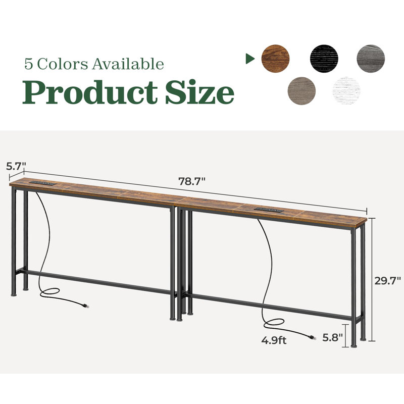 Narrow Console Table With Outlet(Rusitc Brown)