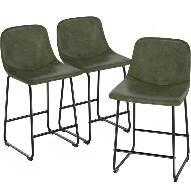Tabourets de bar en cuir Parveena, Tabouret de comptoir (siège d'une hauteur de 24 p, 3, Vert