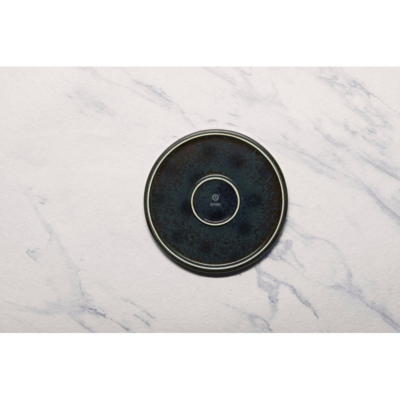 Assiette empilable à bord court en porcelaine de qualité supérieure EQUINOX, 8,27 po x 8,27 po x 0,75 po, Noir