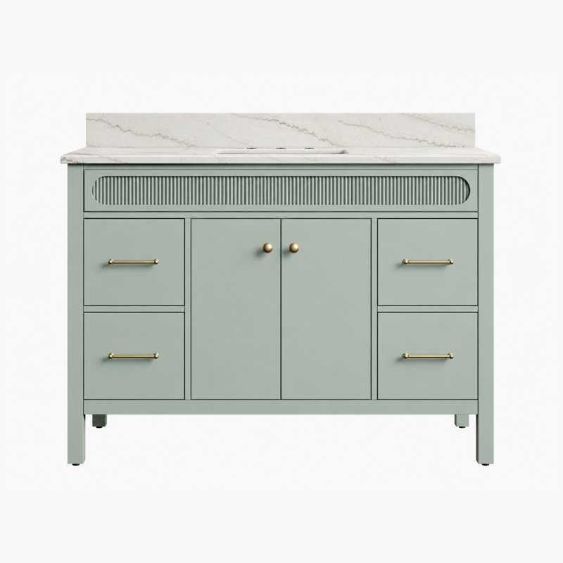 Meuble-lavabo l 30 po x P 21 po Selvaro avec comptoir simple Castella de Blanc, Verre de mer, 48, Castella de Blanc