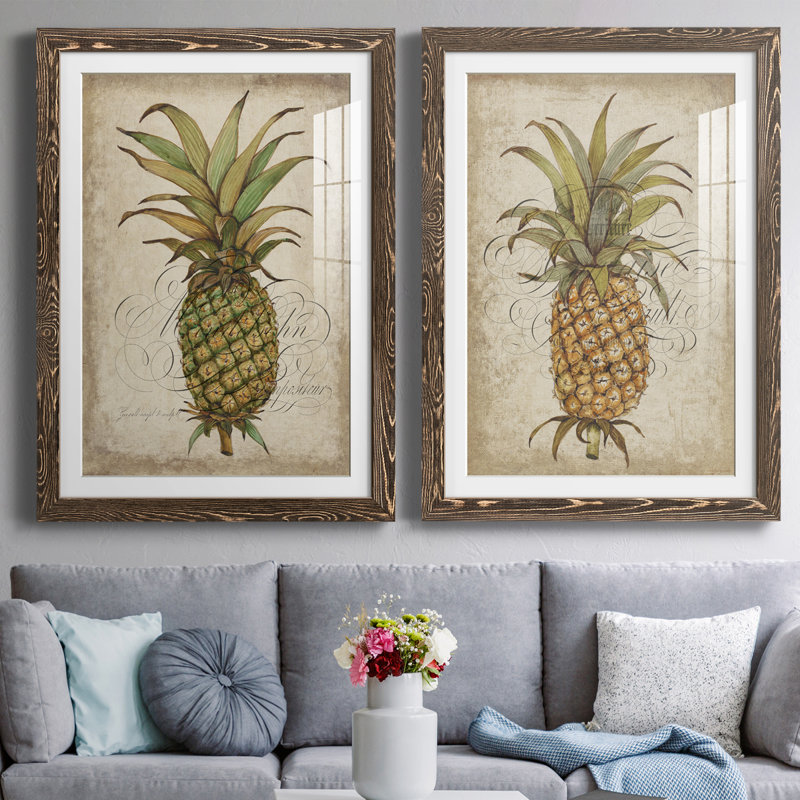 Pineapple Study I encadré mat - prêt à accrocher, H 37,5 po x l 27,5 po x P 1 po, Noyer