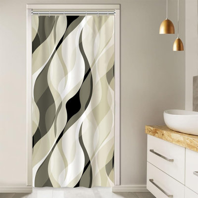 Light Green Pack of 1 Modern Abstract Striped Shower Curtain Set with Hooks
