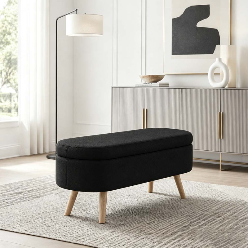 Banc de rangement avec repose-pieds ovale, Black