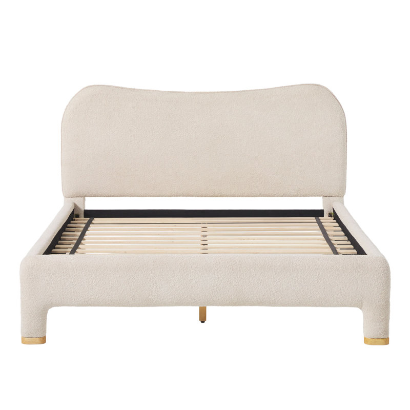 Sitarski Modern Curved Upholstered Bed, Ivory, Queen