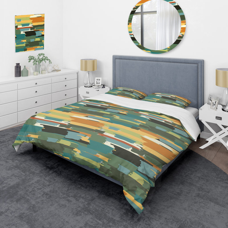 Ensemble de housse de couette en microfibre vert / bleu / jaune 3 pièces