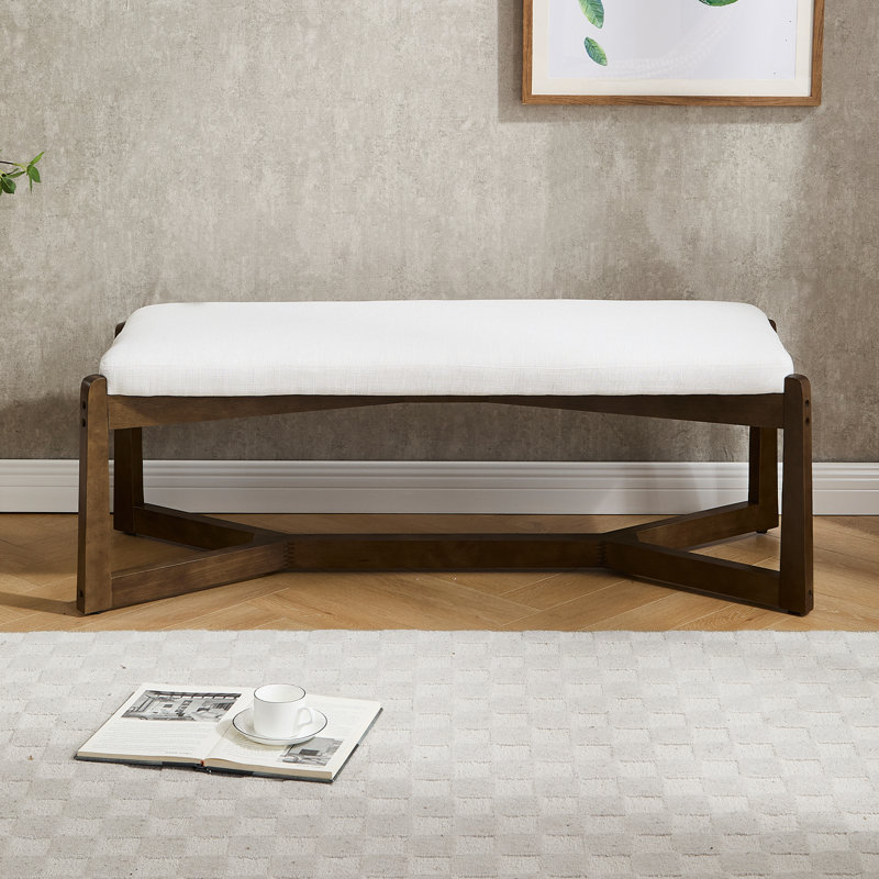 45 Inch Modern Entryway Bench Upholstered Bedroom Bench With Solid Wood Frame With Y-Shaped Foot, Beige