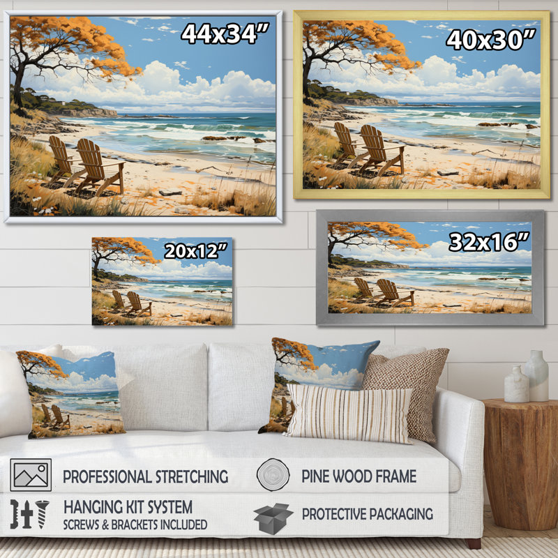«Coastalbeach Beach Bliss Pastoral», reproduction d'art sur toile, H 12 po x l 20 po x P 1 po, Toile tendue