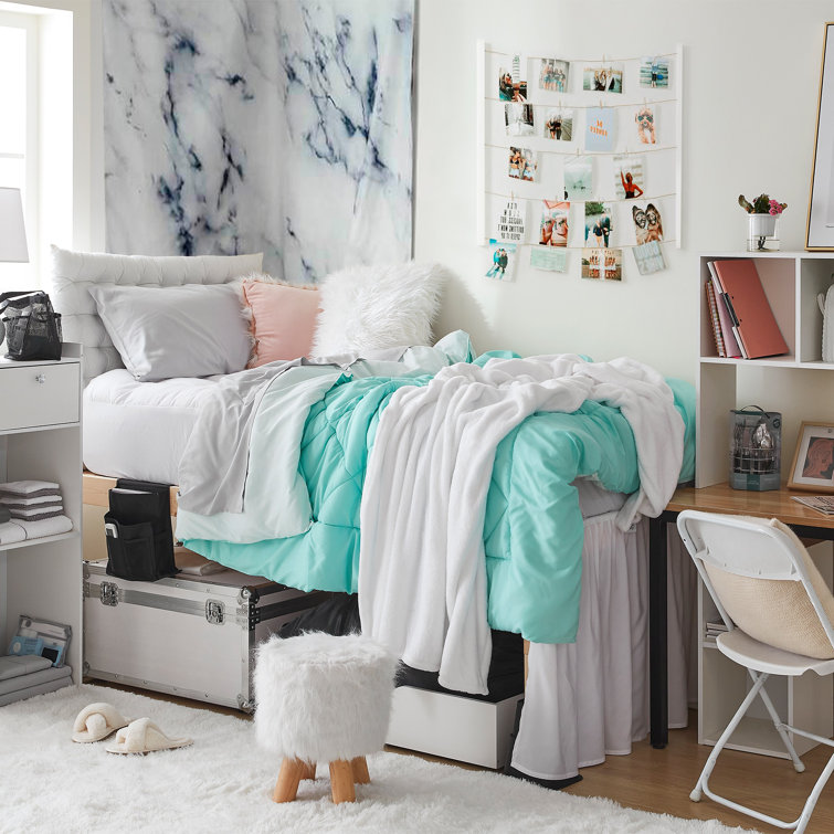Dorm Bedding Set With Tailored Look Bed Skirt College Dorm Room Essentials  8-piece Starter Pak 