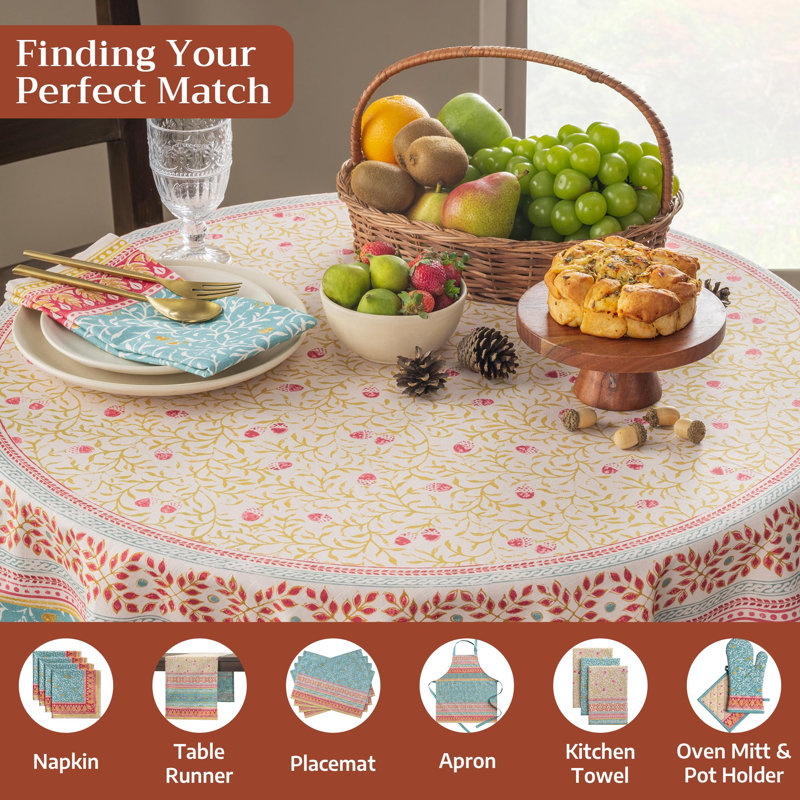 Nappe Maison d'Hermine Carpo 100 % coton - 160 cm de diamètre, 63" Round, Carpo