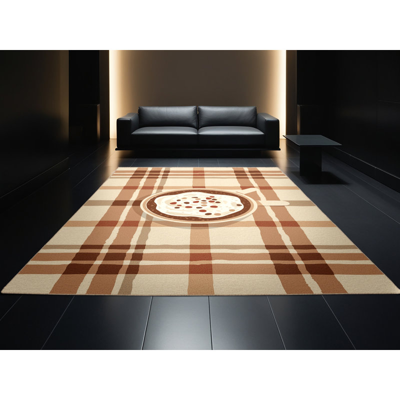 Tapis abstrait moderne et contemporain lavable à la machine de Noël Norridge - reliure beige, 7 x 9