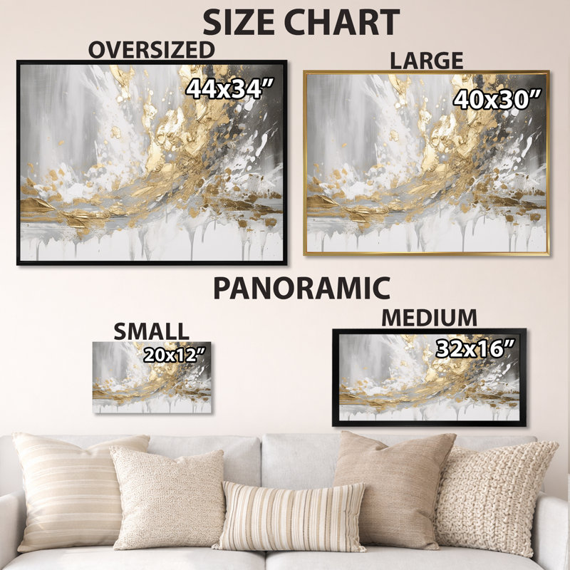 Gold and White Colliding Abstract - Abstract Wall Art, Modern Canvas Print, Wrapped Canvas, 28" H x 60" W, No Frame