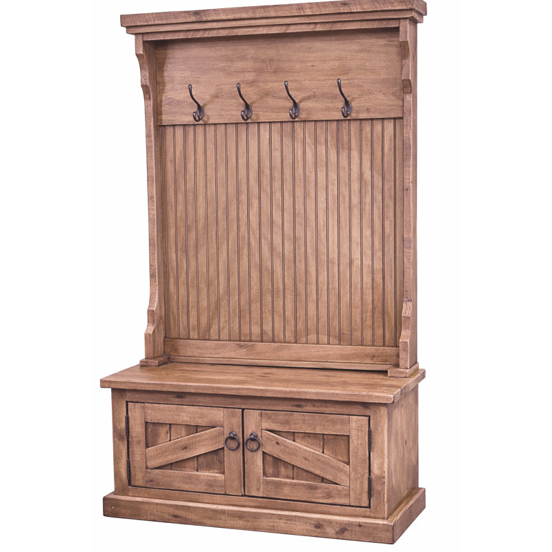 Kinley Hall Tree 37.5'' Wide with Bench and Shoe Storage, Rustic Soft White