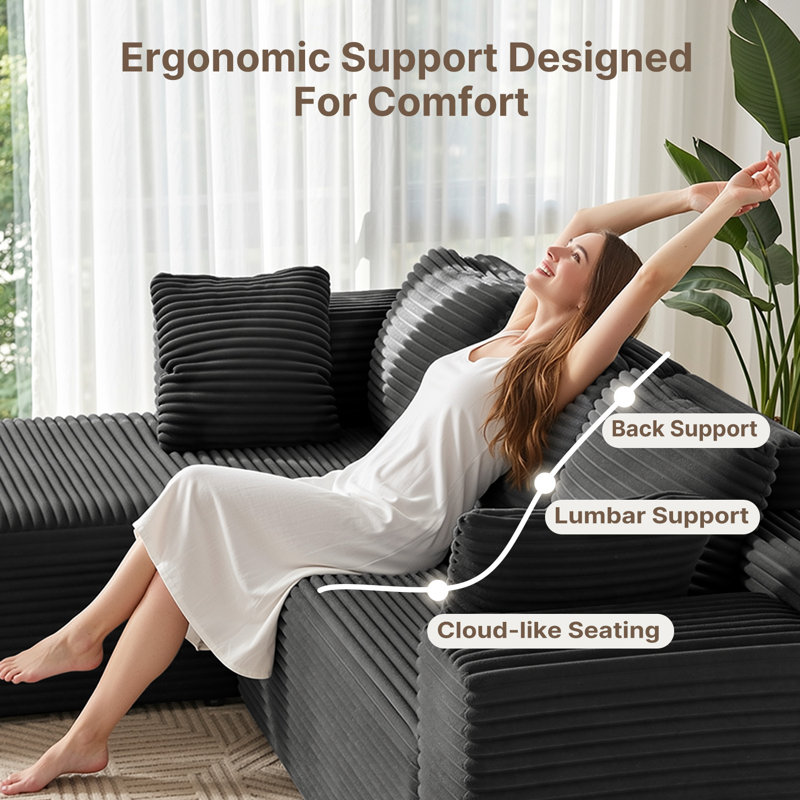 Cloud Modular Sectional Couch with L-Shape Lounge Chair, Deep Seating, No Assembly Required, Living Room and Bedroom Cushioned Sofa