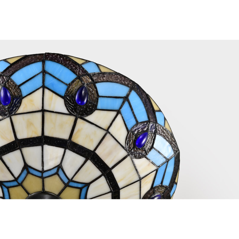 Thora Turquoise Blue, Ivory Tiffany Style Flushmount Ceiling Lamp