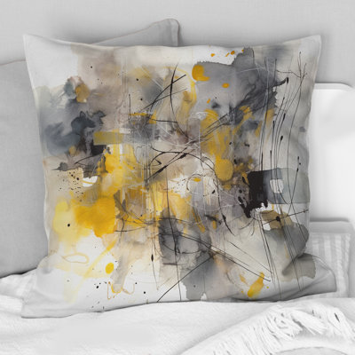 Yellow And Grey Beyond The Canvas II - Abstract Printed Throw Pillow