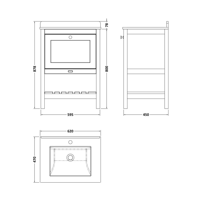 Hartleigh Single Bathroom Vanity with Under Slung Natural Marble Vitreous China Basin, Stiffkey Blue, 62cm W