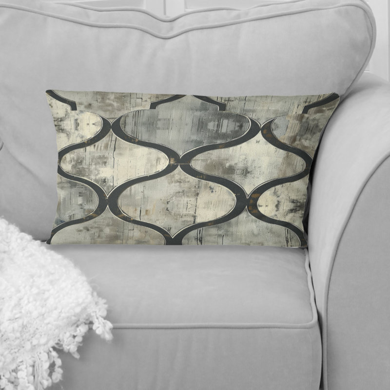 Coussin lombaire beige à motif quadrilobe Elegance II - Mid-Century