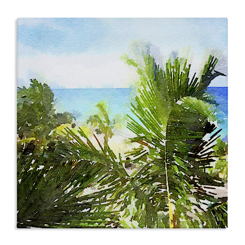 «Palm Leaves over Beach» par Nola James, H 17 po x l 17 po