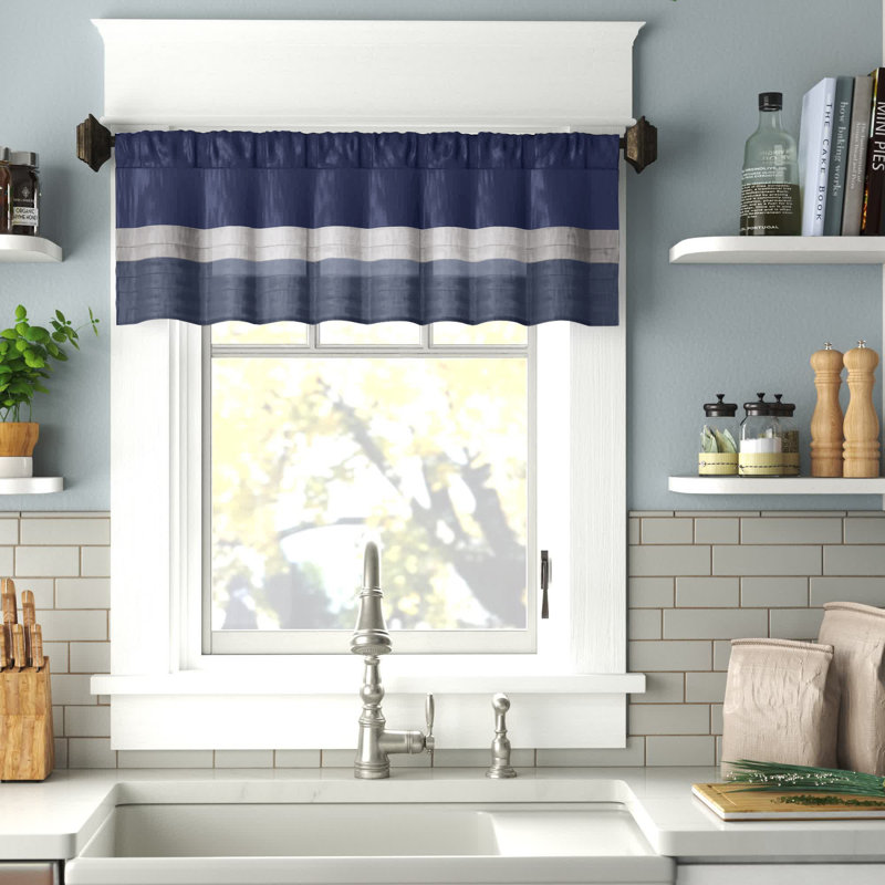 Navy and Ivory Pintuck Faux Silk Window Valance