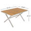 Table de salle à manger en teck avec structure en acier beige, table de patio rectangulaire de 55,12 po avec pieds en forme de X, résistante aux intempéries pour la cour, le jardin, la terrasse et la piscine