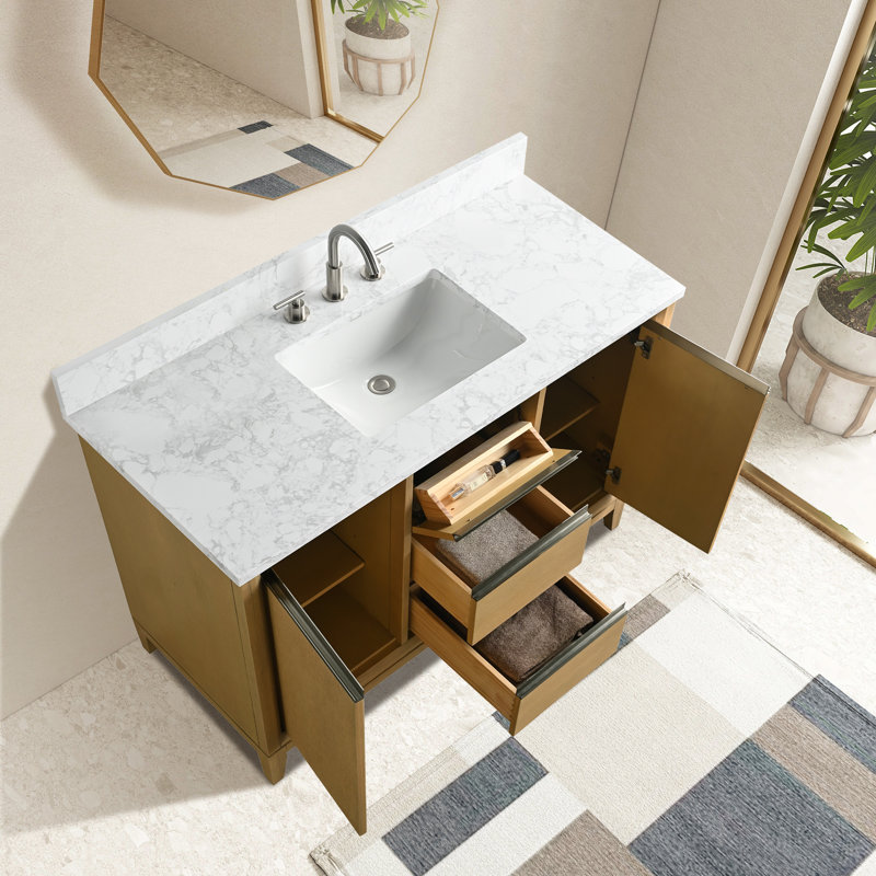 54 Double Bathroom Vanity with Top, Natural Oak, 48", Double