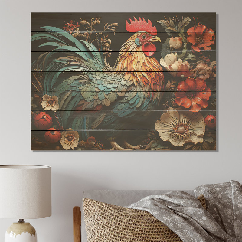 Modern Rooster Collage I - Poulet sur bois, H 24 po x l 32 po x P 0,78 po