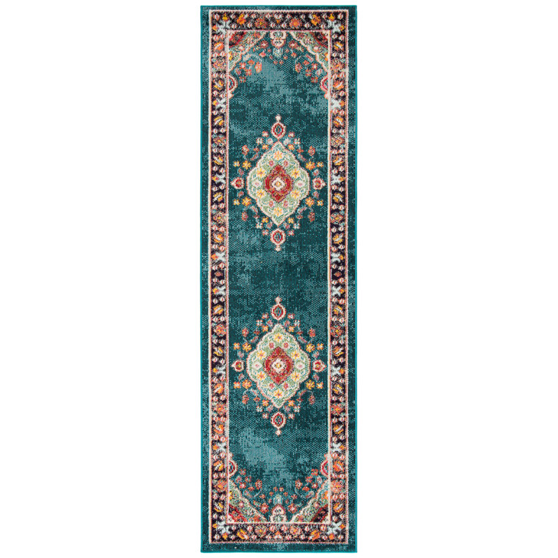 Felty Oriental Turquoise Area Rug, Runner 2'3" x 8'