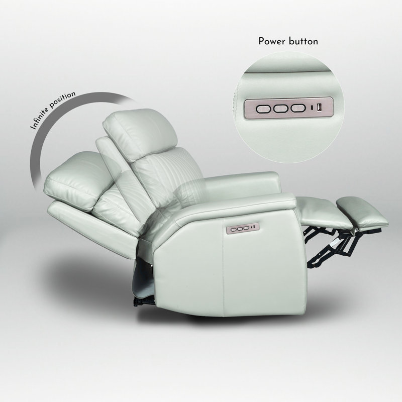 Genuine Leather Zero Gravity Power Motor Recliner Chair with Adjustable Headrest, Sea Foam