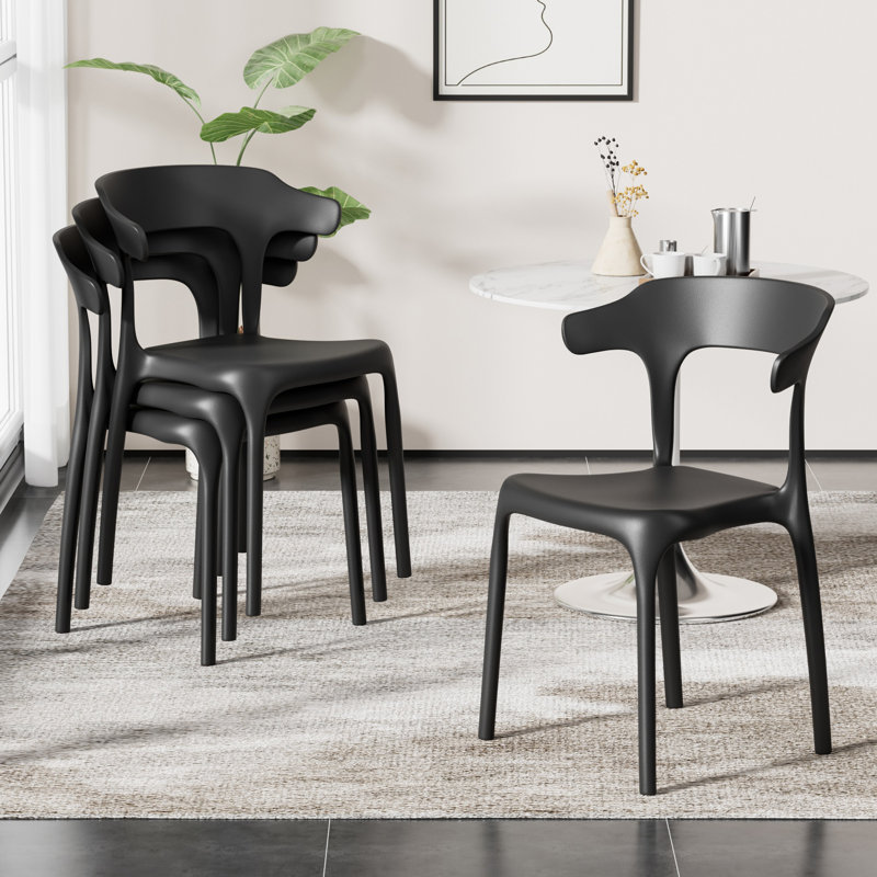 Ensemble de 4 chaises de salle à manger empilables de cuisine moderne en plastique, ensemble léger de chaises de salle à manger, sièges imperméables entièrement assemblés pour la cuisine, le café, les appartements et les petits espaces