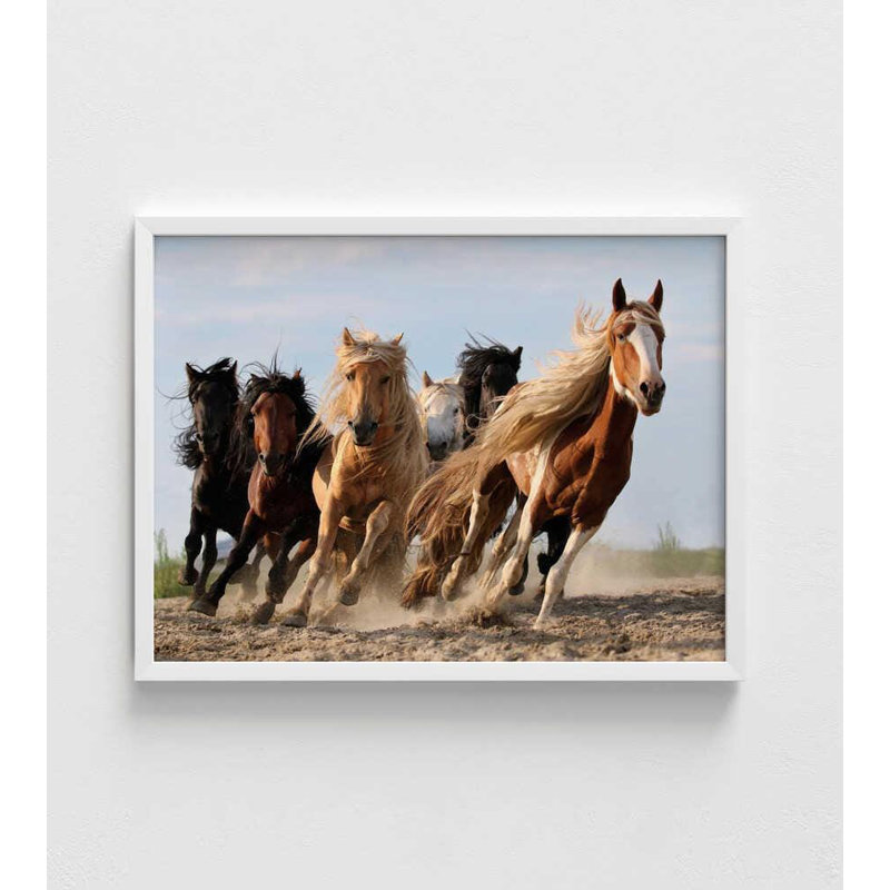 «Lucky Six Horse Art»: scène équestre dramatique, H 36 po x l 48 po, Impression encadrée sans passe-partout, Blanc