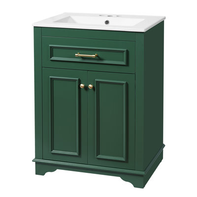 Meuble de salle de bain vert à un seul lavabo, 61 cm (L) x 47 cm (P), avec tiroir pivotant