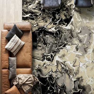 Galaxy Series Abrstract Black/Grey/Ivory/Beige Area Rug