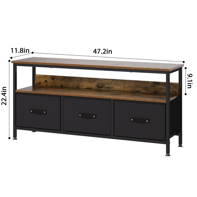 TV Stand for Bedroom with 3 Fabric Drawer,TV Cabinet for 55 Inch TV, Space-Saving TV Console Table with Storage, Entertainment Center with Open Shelf, for Living Room, Dorm