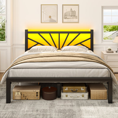Metal Bed Frame With Led Lights, Bed Frame With Headboard, Heavy Duty Sturdy Platform Bed Frame With Storage Space,strong Metal Slats Support,noise Free,no Box Spring Needed