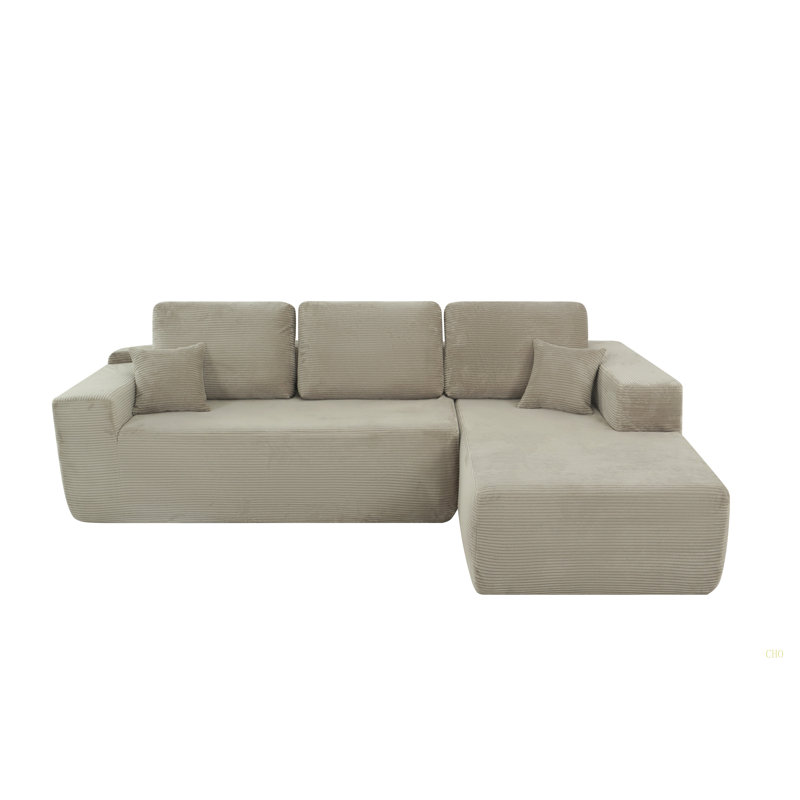 Canapé modulaire 105 po avec méridienne en L 105 po, canapé modulaire moderne avec assise profonde, canapé rembourré pour le salon et la chambre à coucher, aucun assemblage requis (tissu velours côtelé)