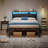 Metal Platform Bed Frame With Adjustable Upholstered Headboard, Charging Station, LED Lights, Noiseless, Brown-957090210
