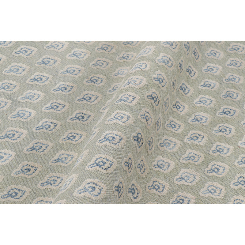 Rug & Kilim’S Modern Block Print Rug In Blue And White Floral Pattern, Rectangle 10' x 14'
