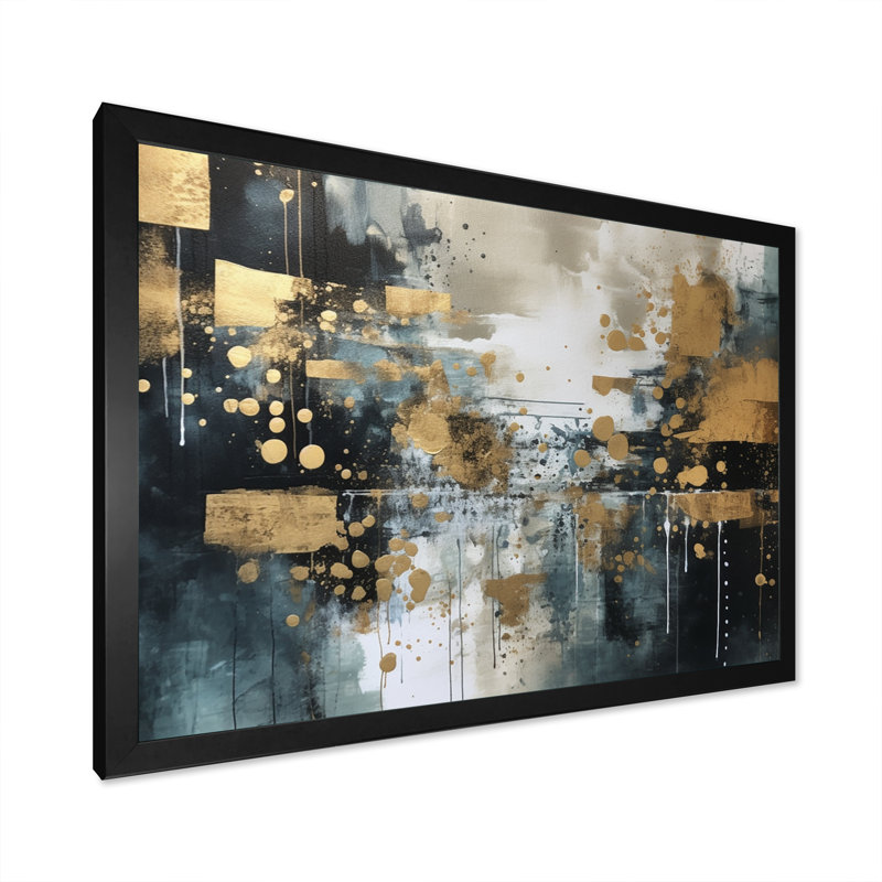 " Gold Minimalims Enchantment ", 16" H x 32" W x 1" D, Black Picture Framed