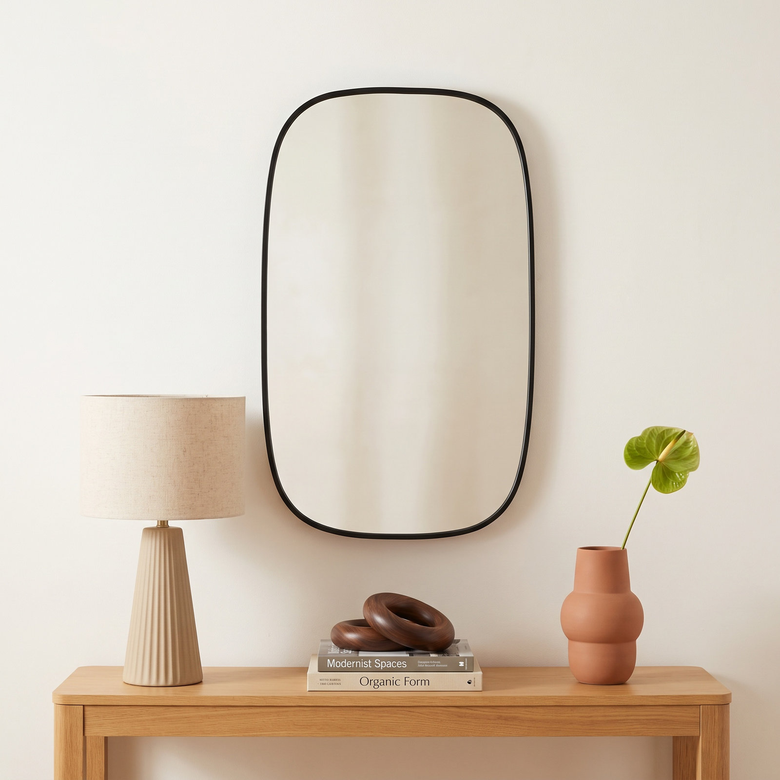 Sabine Metal Curved Oval Wall Mirror, 40" x 24", Black