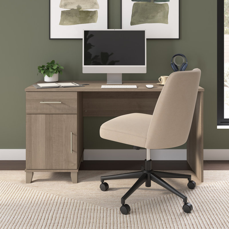 Orkurga 54” Office Desk with Drawer and Cabinet, Computer Office Desk with Storage, Modern Wood, Ash Gray, Ash Gray