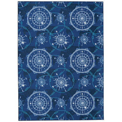 Migliore Machine Washable Blue and Ivory Area Rug