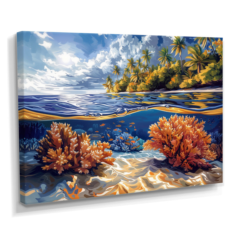 Impression d'art mural brun et bleu grande barrière de corail III - corail, Toile tendue, H 40 po x l 60 po